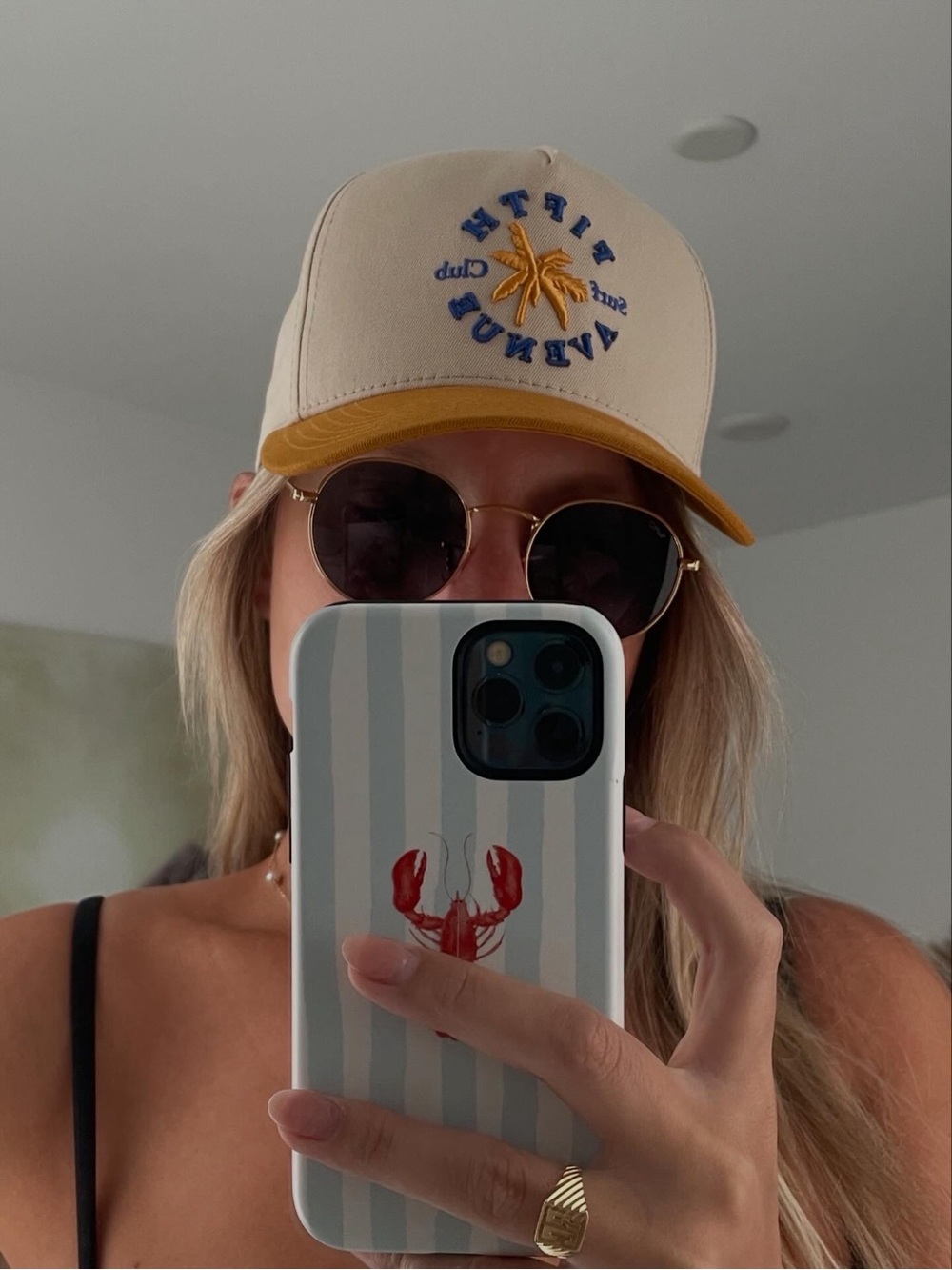 Fifth Ave. Surf Club | Two-Tone Embroidered Surf Club Cap - Cream and Mustard - Picture 3 of 5